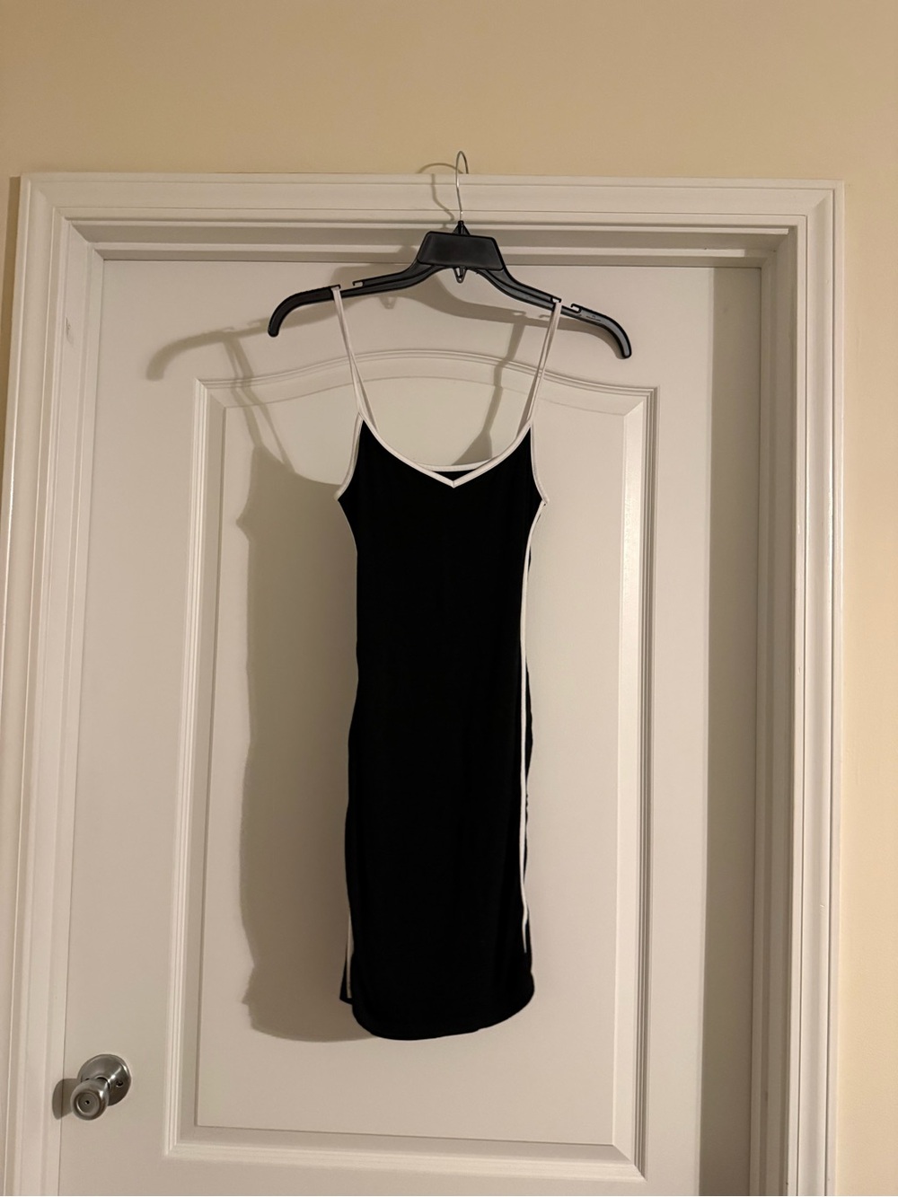 SHEIN Black Slip Midi Dress with White Trim